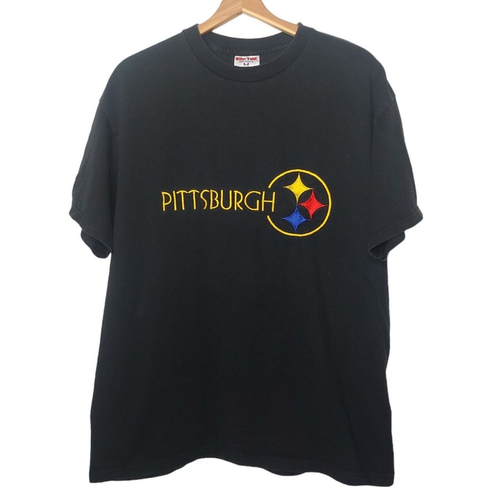 Vintage Pittsburgh Steelers Sof Tee by Tee Jays Men XL T Shirt Black Embroidered
